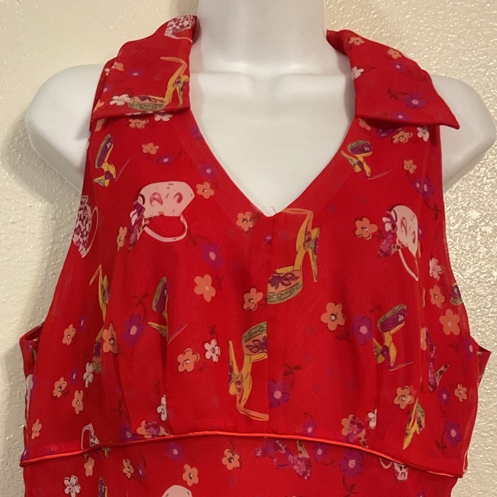 Vintage Red Sleeveless Dress Floral collar Vneck feminine heel purse pattern - Picture 11 of 11